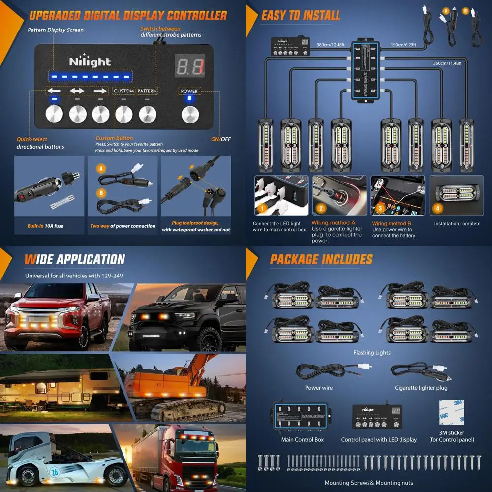 

12V Synchronized Amber & White LED Strobe Lights with 1224 LEDs, Controller, 2-Year Warranty for Vehicles
