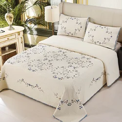 Embroidery Cotton Quilt Set Khaki Bedspread on The Bed Quilted Blanket Comforter Padded Bed Cover Coverlet Home Bedding Set 3pcs