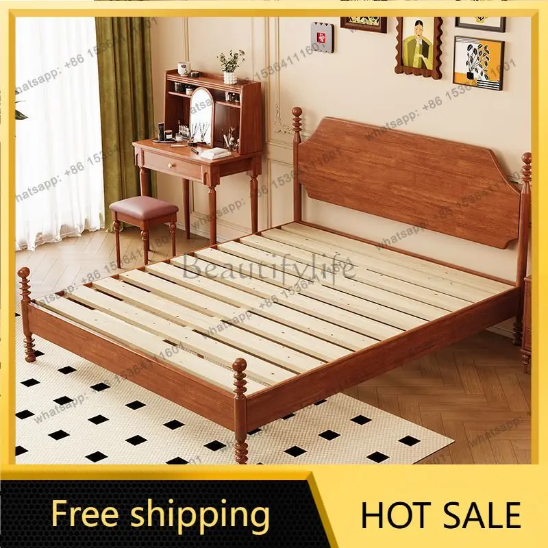 Factory Direct Sales French Retro Black Solid Wood Bed Modern Simple American Bed