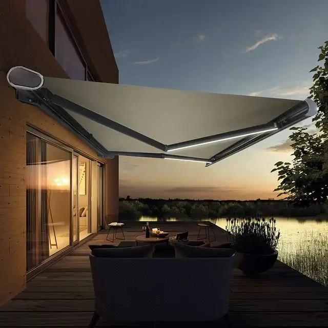 JHR Factory Outdoor Aluminum Alloy Electric Folding Full Box Telescopic Awnings for Patio Use Box Type Awnings for Patios