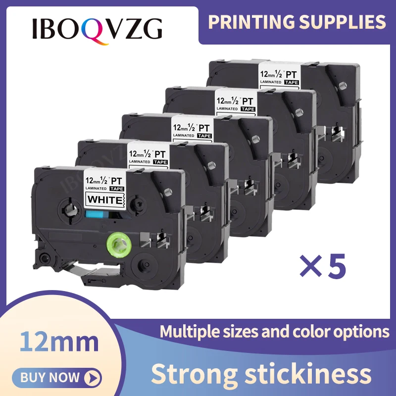5PK Compatible With Brother Label Maker Tze Tape 12mm 0.47 White TZe-231 TZ-231 P-Touch Tze Black On White Tape For PTD220