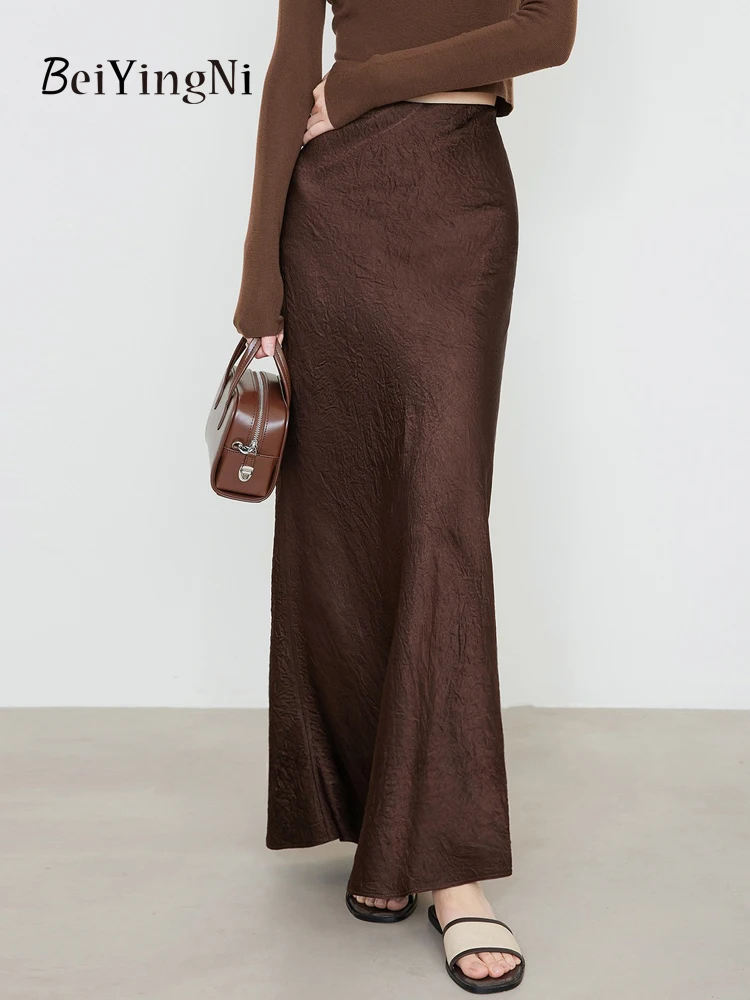 Beiyingni Summer Elegant Women's Satin Long Maxi Skirt 2025 New Fashion Office Ladies Patterns High Street Skirts Casual Slim
