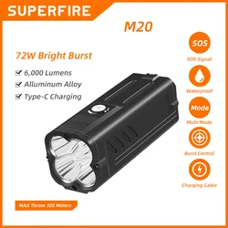 SUPERFIRE-linterna LED M20 xhp50 x 4, linterna de autodefensa recargable, ultrabrillante, 10000 lúmenes, función de Banco de energía