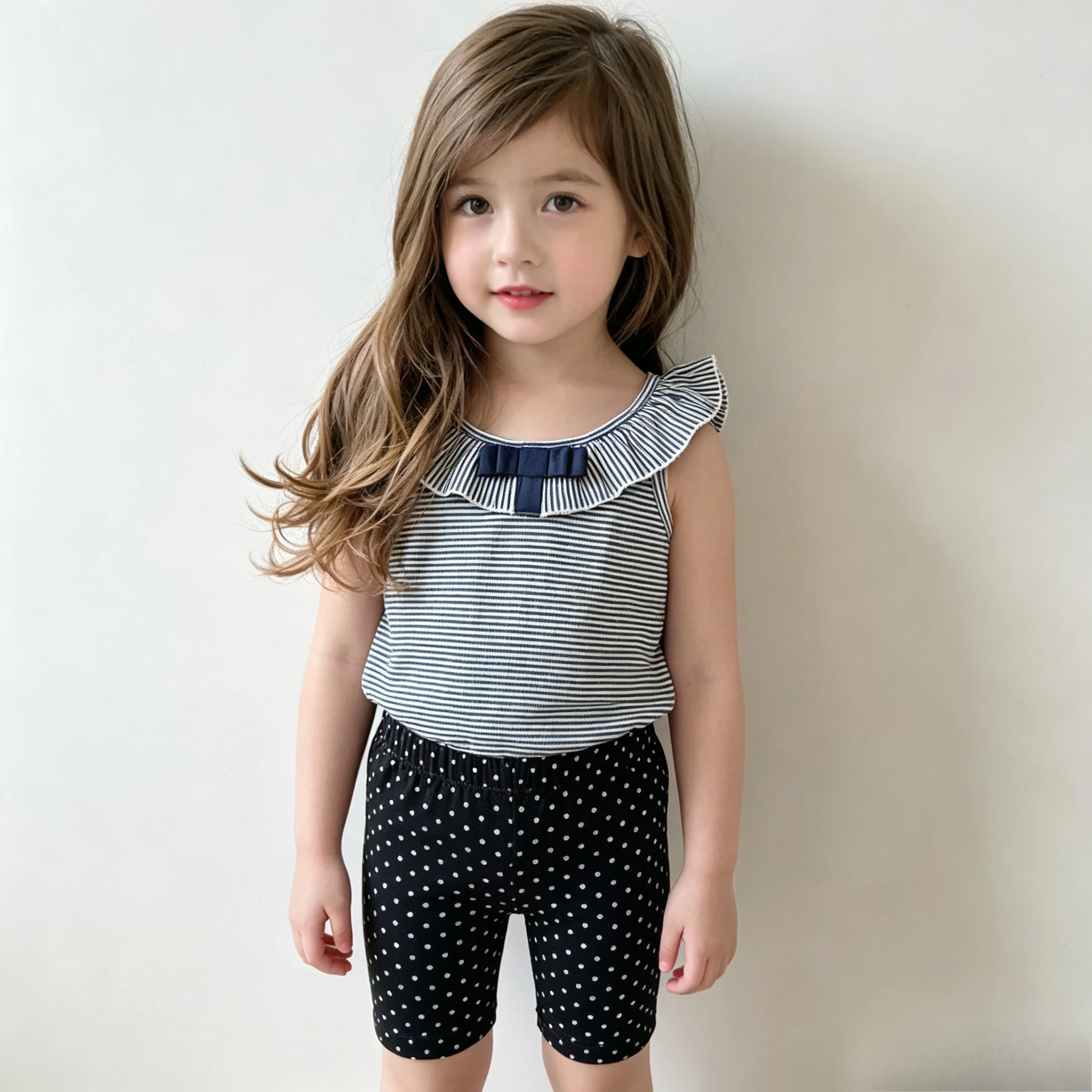 Kids T Shirt Summer New Girls Fashion Korean Striped Flutter Sleeve Vest Versatile Camisole Undershirt Cropped Pants 2pcs Set