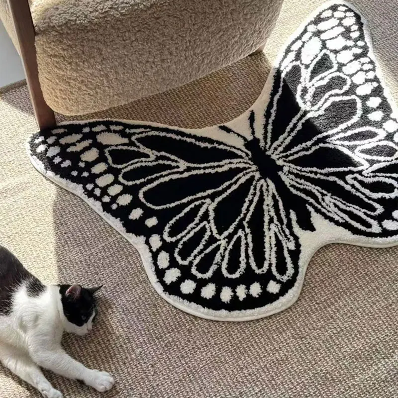 

Cartoon Butterfly Furry Tufted Rug Non-Slip Living Room Sofa Girls Room Carpet Home Decor Mirror Front Floor Mat