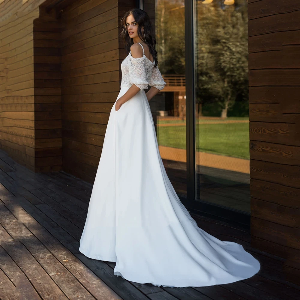 Exquisitos Vestidos De Novia blancos con cuello cuadrado, línea A, apliques simples, tirantes finos, novedad De 2024