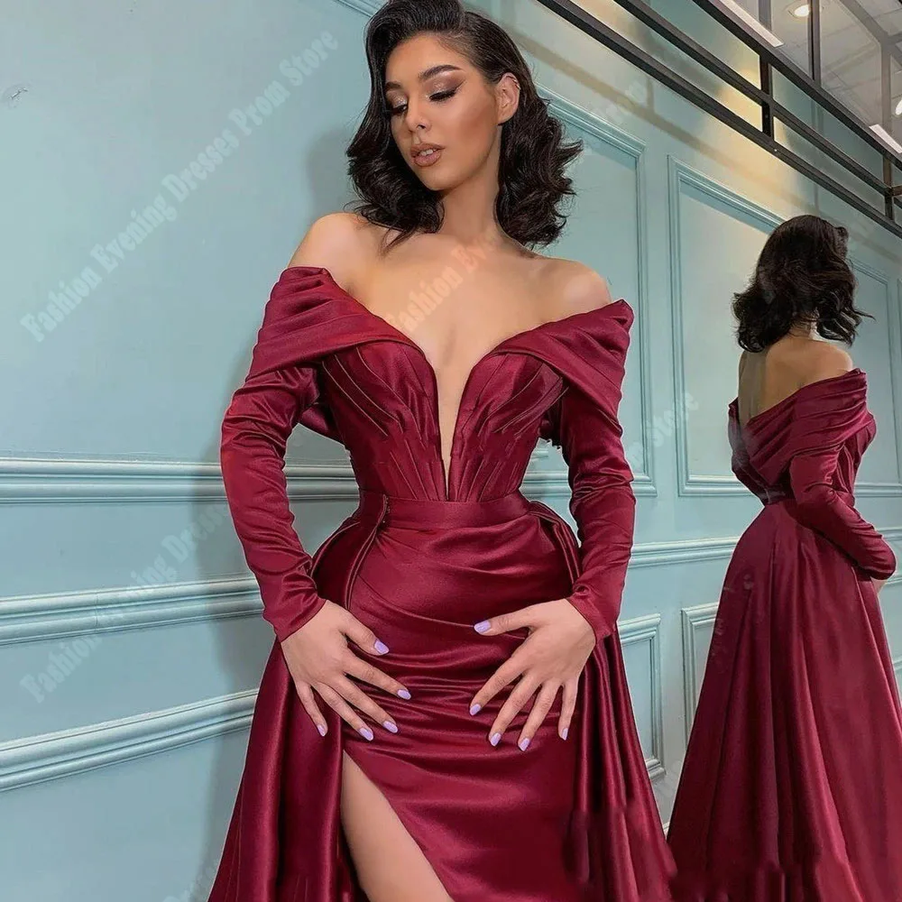 2024 Off The Shoulder Women Evening Dresses Mermaid Sexy Side Split Princess Prom Gowns Fashion Cocktail Party Vestido De Noche