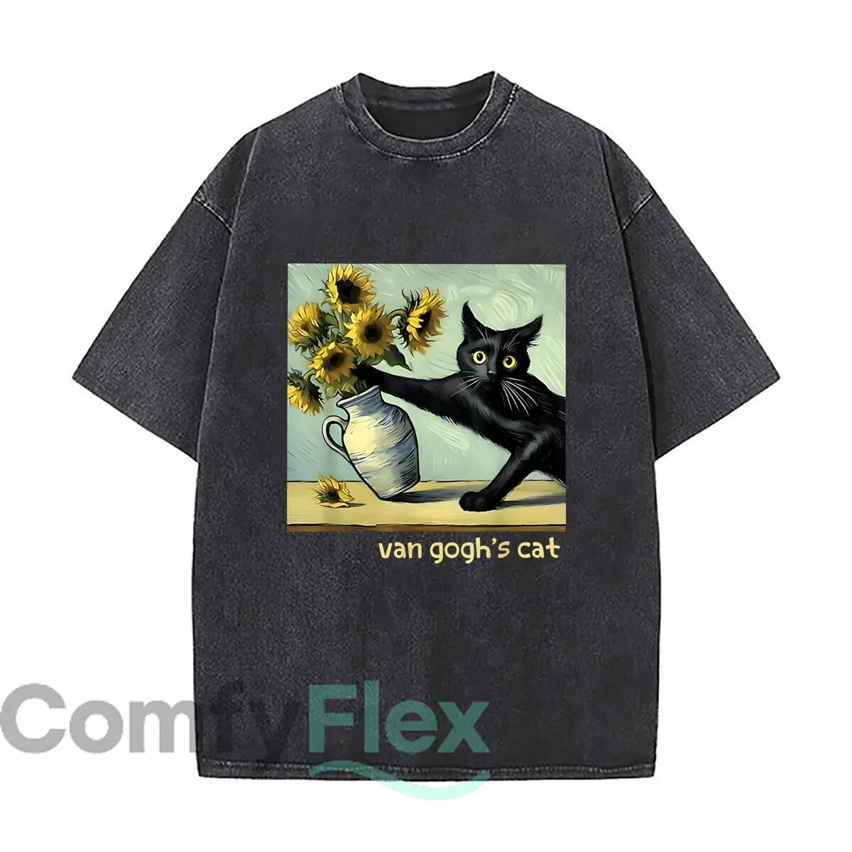 Свитшоты в стиле Van Gogh Cat Sunflower с эффектом потертости и выцветания, свободного кроя, для прогулок по парку