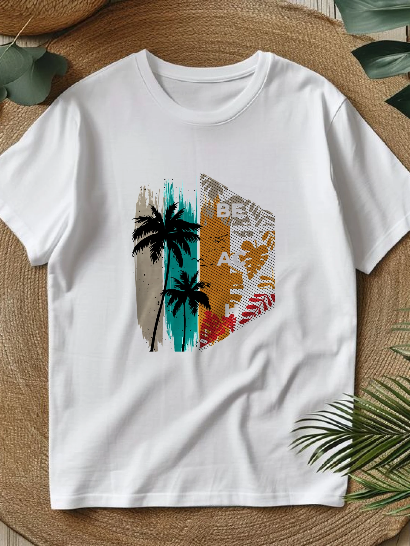 

Women's T-shirts Chinese style Christmas four seasons Running Casual 100% cotton Beach Scene With Palms printed tee Printed t