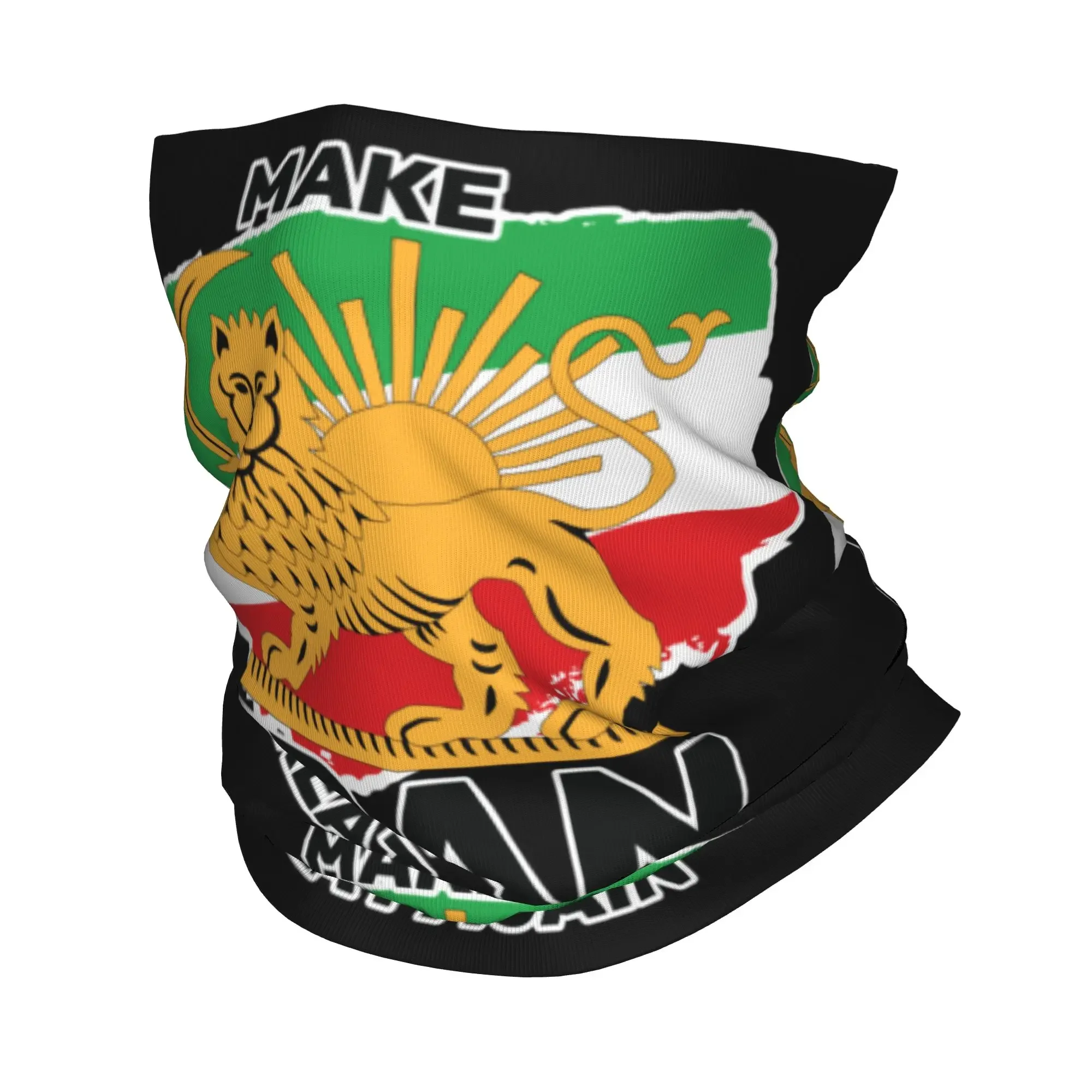 New Make Iran Great Again  Bandana Neck Gaiter UV Protection Face Scarf Cover Men Women Iranian Emblem Lion Headwear Tube Balacl