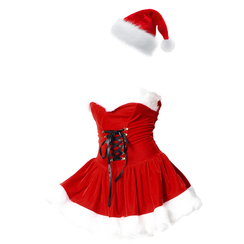 S-XXL Christmas Costumes Women Suit Xmas Party Sexy Red Dress Cosplay Santa Claus Costume Outfit Dress Women Set Christmas