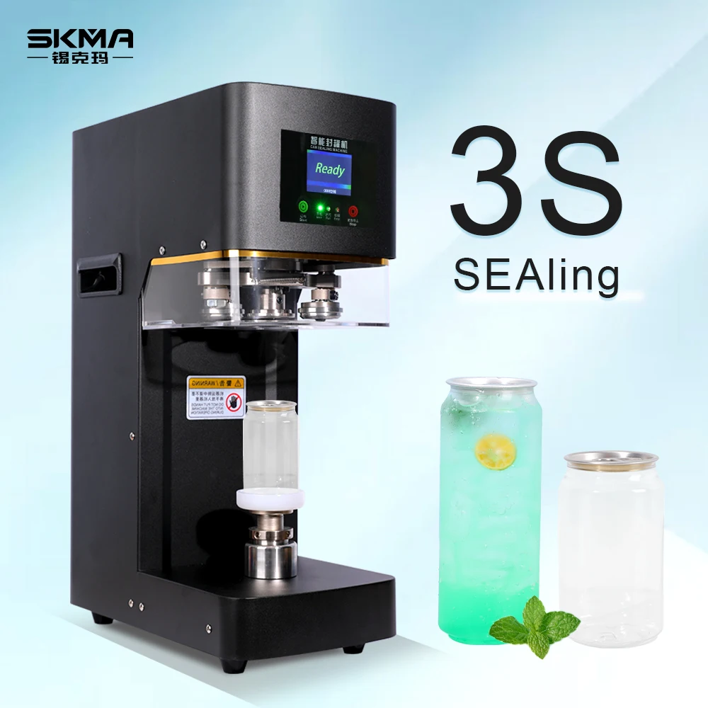 

SKMA Factory Beverage Juice Plastic Pet Bottles Canning Machine Non-Rotation Trays Sealing Machine With Aluminum Lids