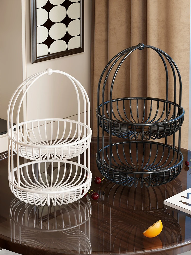 

Ele Multi-Layer Fruit Basket Home Living Room Coffee Table Sna Storage Fruit Tray Simple Sle Pure Color Metal Material