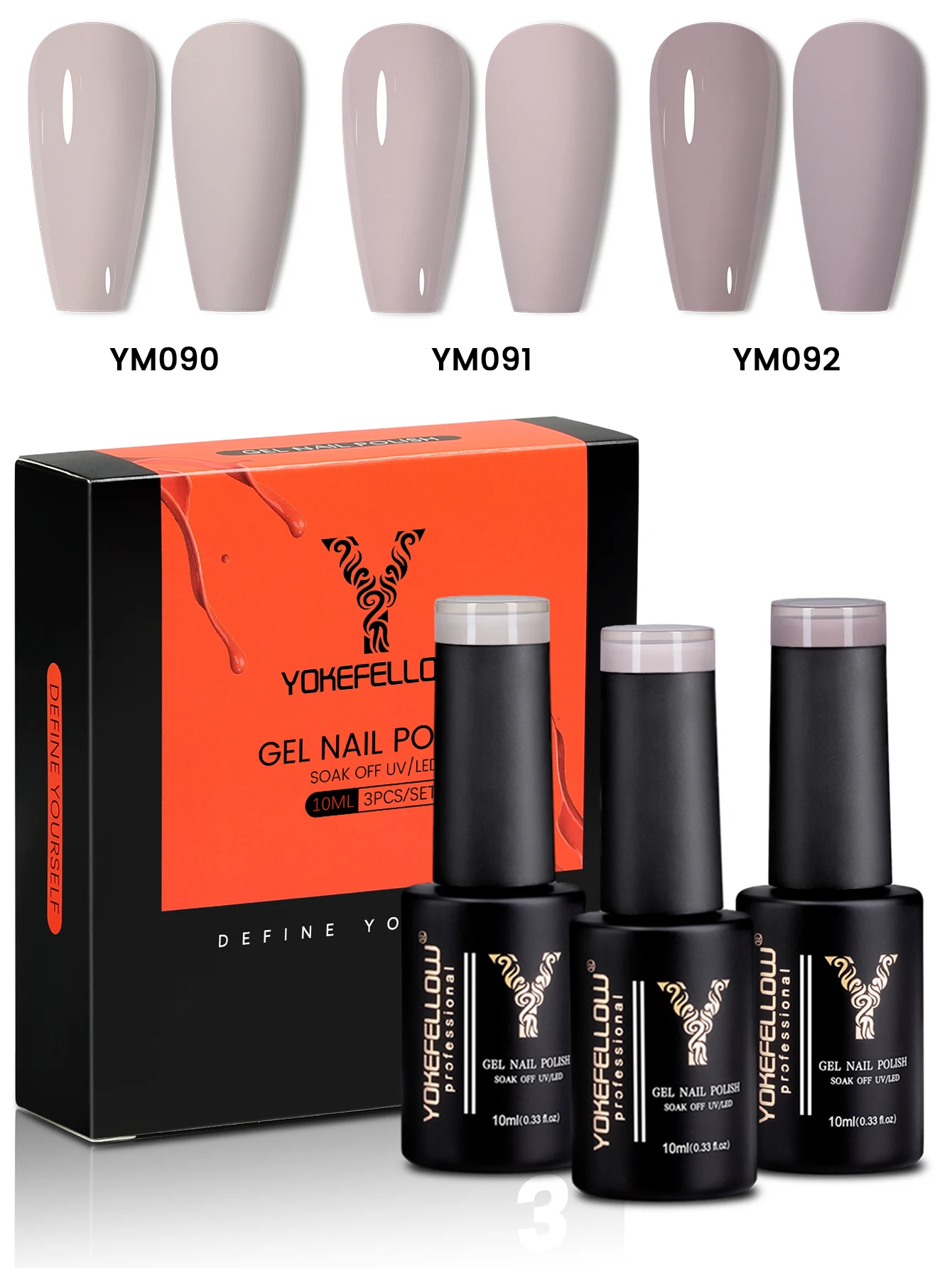 Yokefellow gel unha polonês10ml cinza marrom 3 cores/conjunto embeber fora uv luz cura gel polonês para arte do prego diy manicure em casa