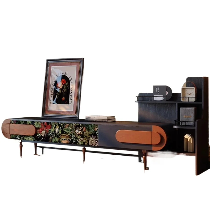 

French retro TV storage locker integrated small apartment living room antique TV cabinet