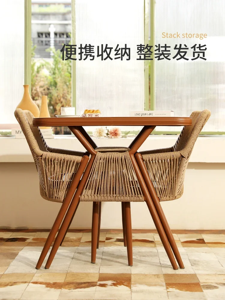 Balcony small table and chair casual tea drinking rattan small apartment Chinese tea table and chair combination