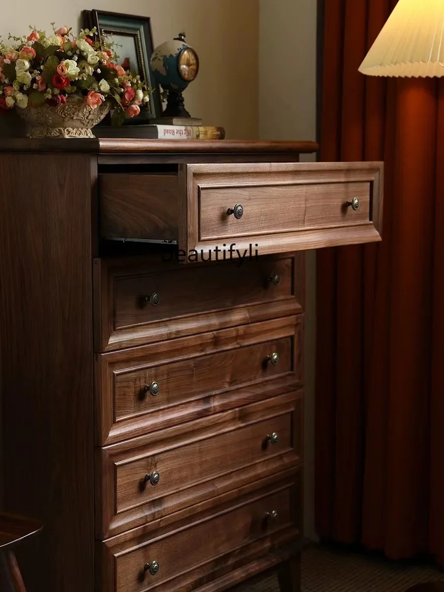 x11Solid Wood Chest of Drawers Chest of Drawers Mid-Ancient Storage Cabinet Modern Minimalist Bedroom Bed Front Cabinet