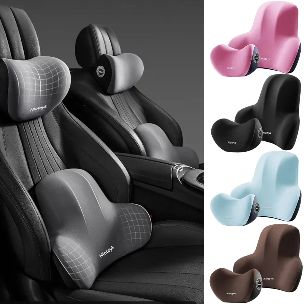 セットカーネックピロー低反発素材保護腰椎サポート通気性カーヘッドレストクッションストレス軽減カーシートピロー