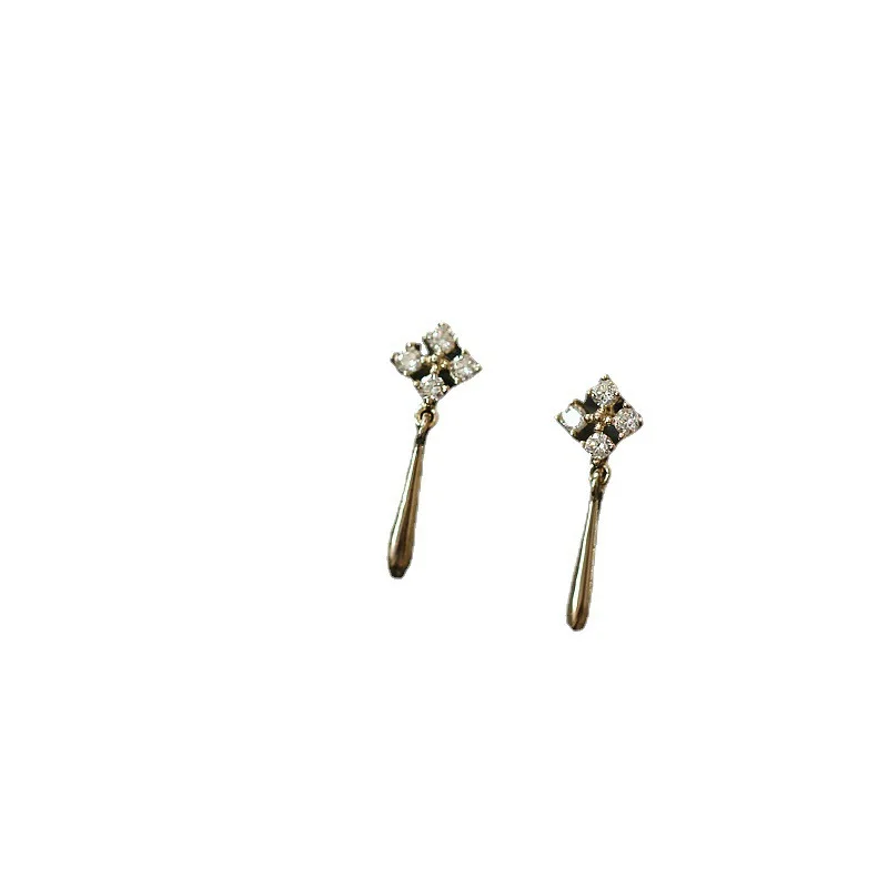 S925 Sterling Silver Water Droplets Earrings for Women Temperament Zircon Stud Earring Plated 14k Gold Delicate Jewelry
