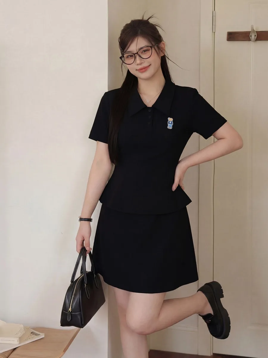 

plus Size Summer Casual Fashion Short Sleeve Shirt T-Shirt Slim Fit Half Skirt Stylish Set Breathable Comfortable Women'...