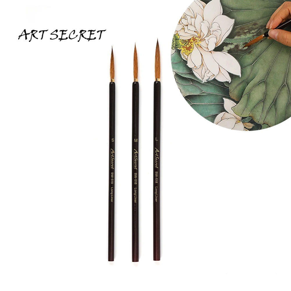 

Artsecret, набор кистей для рисования с длинной подводкой, 3 шт., тонкие кисти из козьего волоса, синтетические акварельные чернила, кисти для рисования деталей BW-517 BW-518