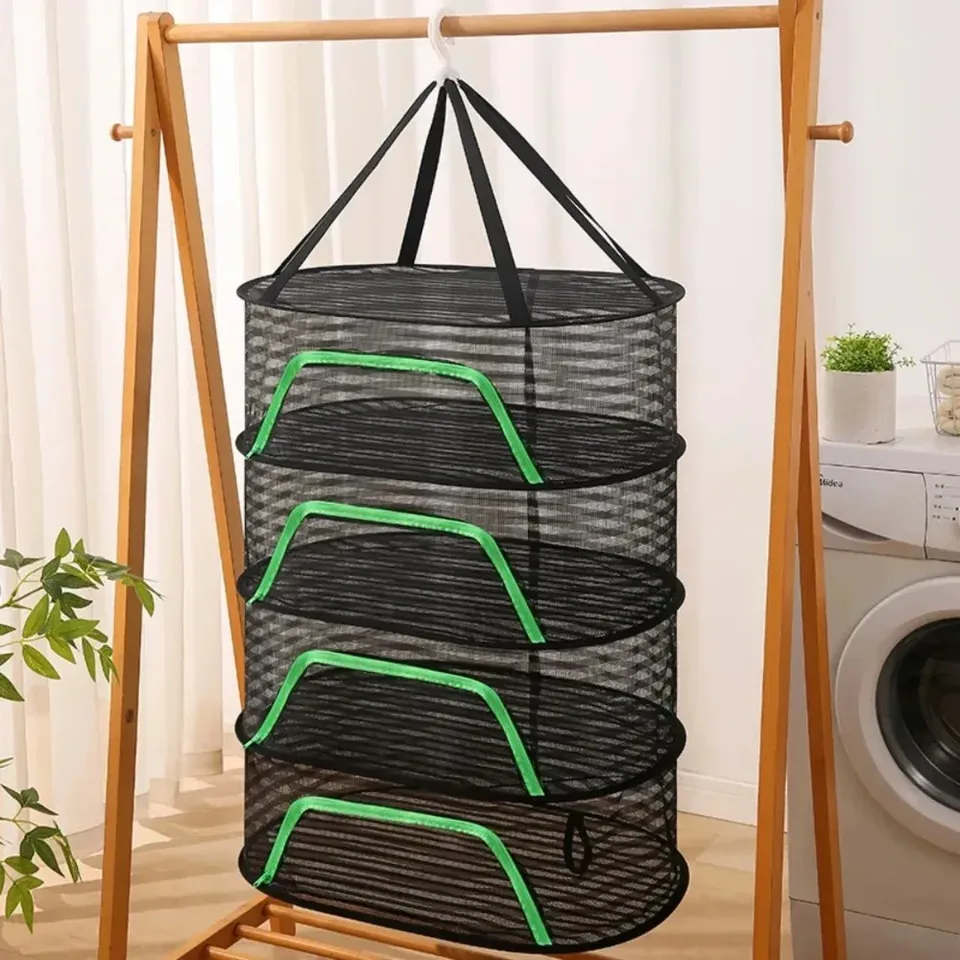  Folding Food Drying Net Anti-mosquito Dry Rack Hanging Basket Herb Drying Net for Flowers Buds Plants Vegetable Fruit Organizer 