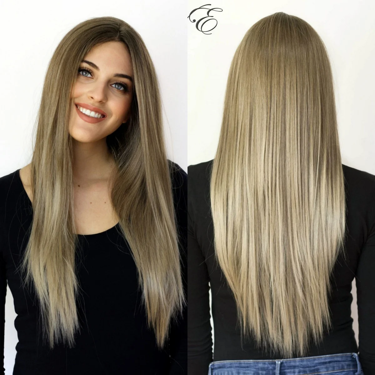 New Ombre Long Length Platinum Blonde Natural Straight Synthetic Lace Front Wigs Original Factory Cheap Wigs On Clearance Sale