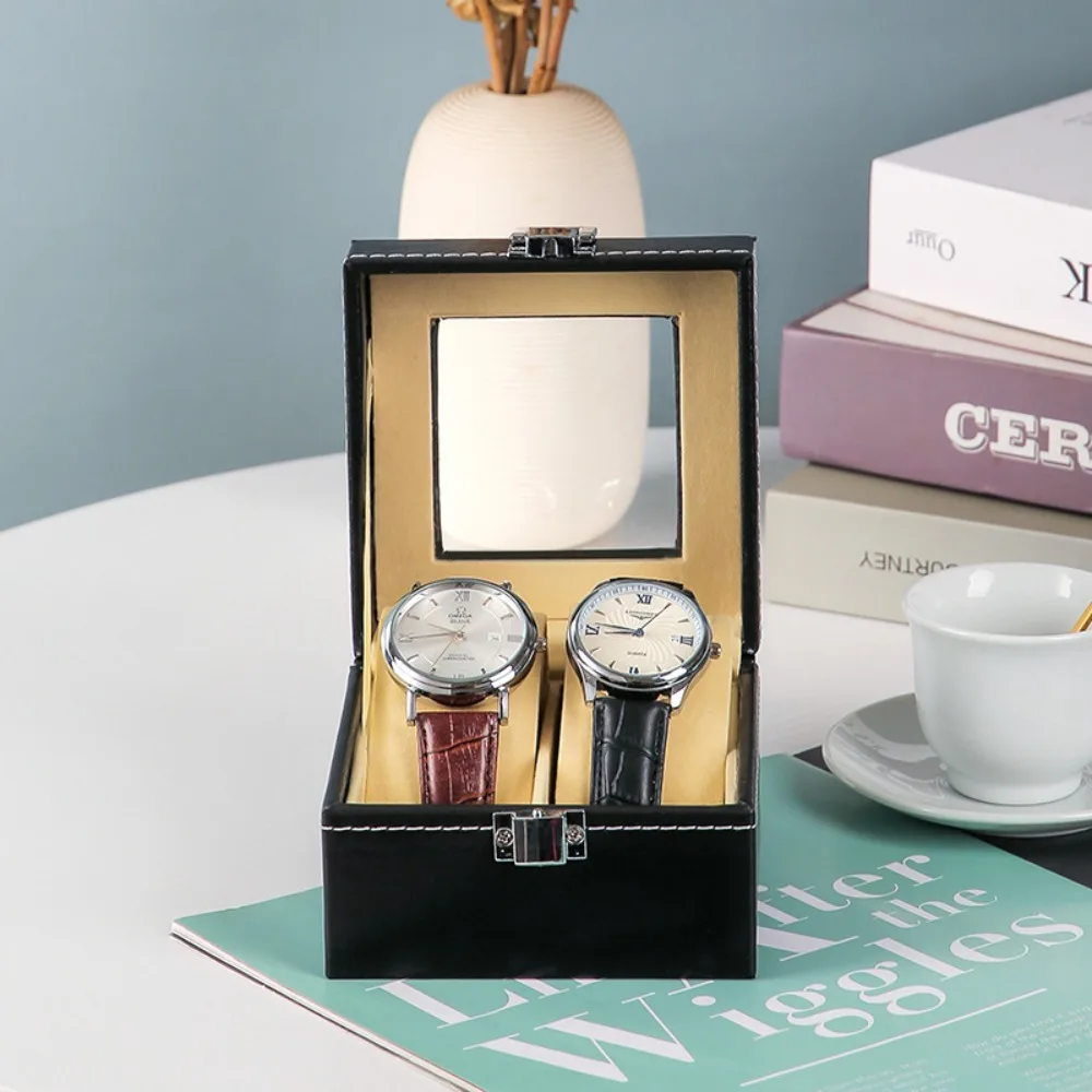 بو الجلود مشاهدة مربع العرض ، صندوق تخزين المجوهرات الفاخرة ، أسود ، 2 الشبكة ، 3 الشبكة