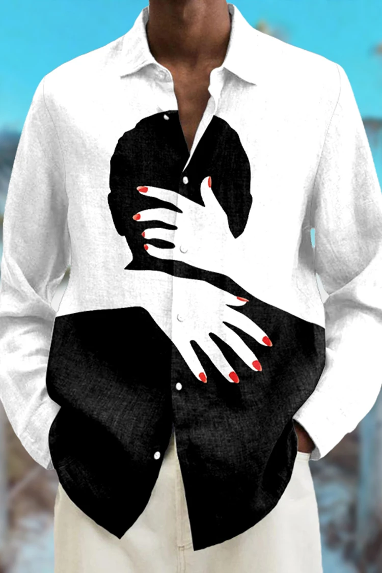 2025 Fashion Abstract 3D Printed Long Sleeve Shirts Simple Black And White Color Scheme men's Tops Casual Lapel Button Up Shirt