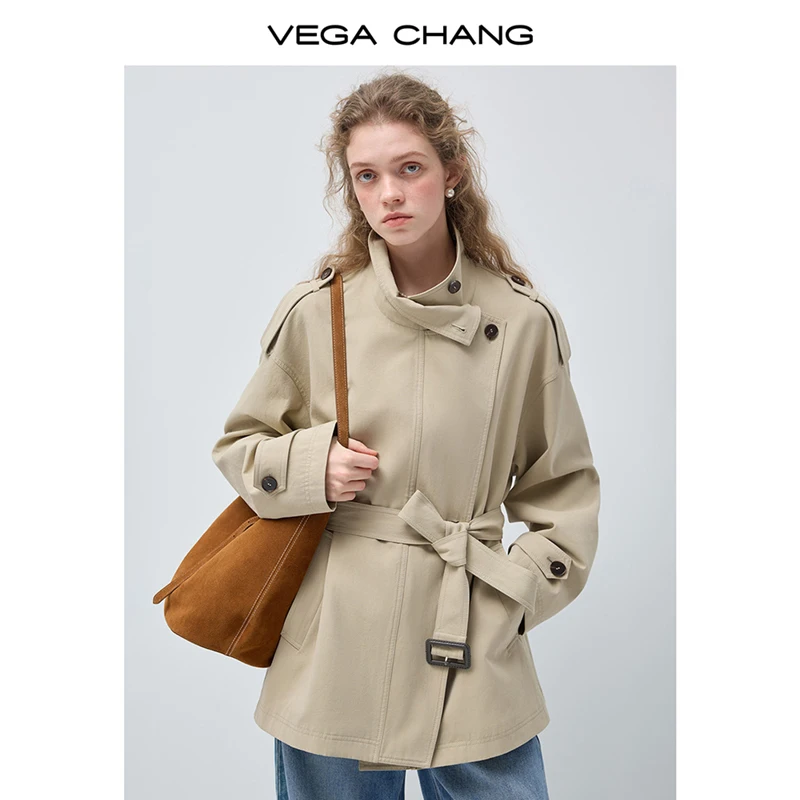 

Новая женская куртка-тренч Vega Chang из лиоцелла на весну-осень с кружевной отделкой и воротником-стойкой в стиле ретро