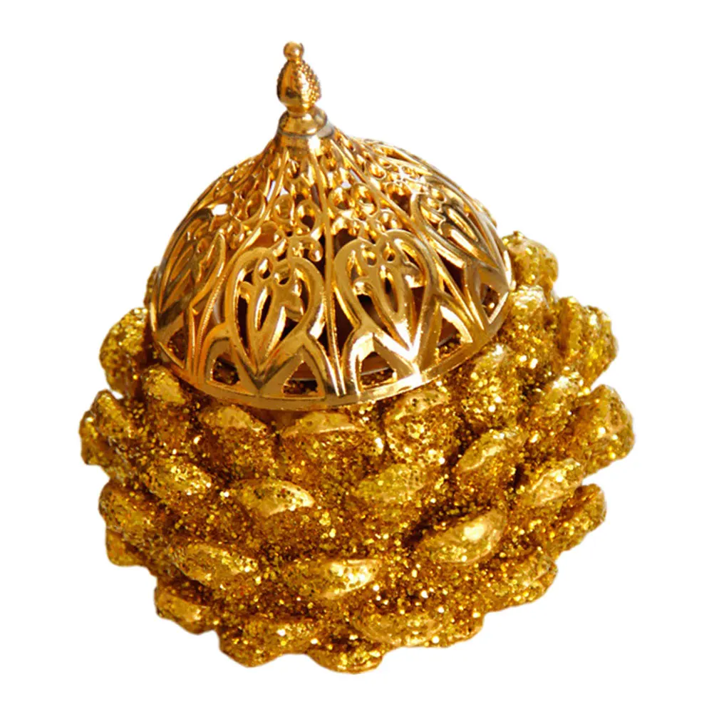 

Golden Pinecone Incense Burner Vintage Metal Resin Holder Aromatic Bakhoor Charcoal Arabic Frankincense Burner For Home Office