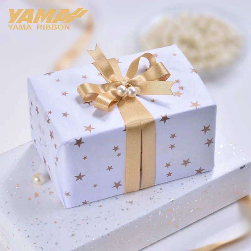 YAMA-Gold Purl Satin Ribbon, Ribbon for Crafts, Wedding Party Gift, Flower DIY Decoration, 10Yards/Roll, 16mm, 5/8\