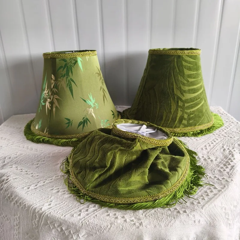 Green Satin Fabric Lampshade with Tassel Vintage European Lamp Cover For Table Lamp Floor Light Replacement Accessories
