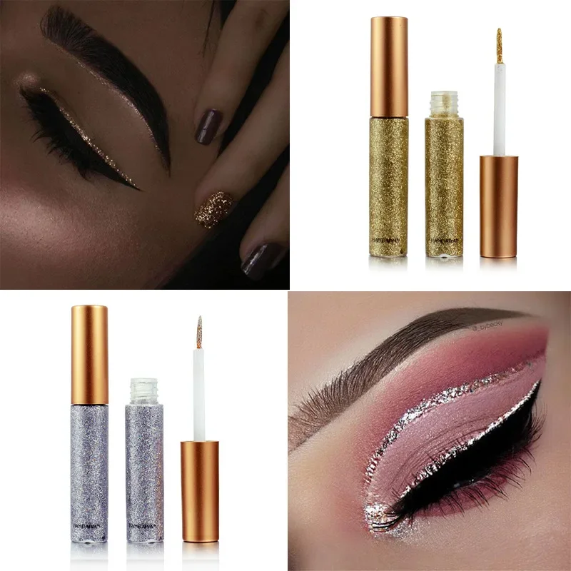 Lápiz Delineador de ojos brillante azul cielo para mujer, 1 piezas, Color plateado, rosa y dorado, delineador de ojos con purpurina líquida, herramientas de belleza de maquillaje, 10 colores