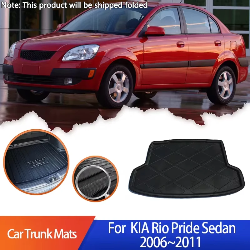 Car Trunk Mats For KIA Rio Pride Sedan 2006 2007 2008 2009 2010 2011 Rear Boot Cargo Liner Covers Waterproof Auto Accessories