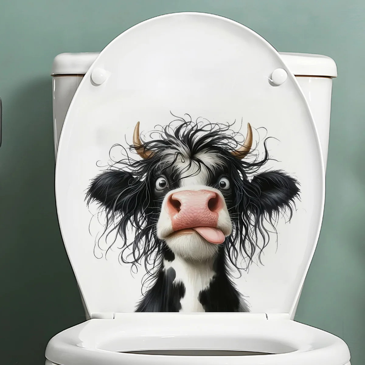 Funny Cow Head Stickers,Wall Toilet Decal Removable, Waterproof Vinyl Car Sticker for Bathroom Decor, Outdoor Indoor Use