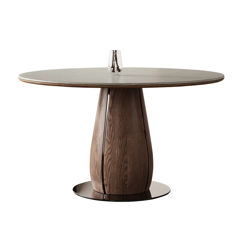 Medieval style walnut round dining table home apartment style stone dining table