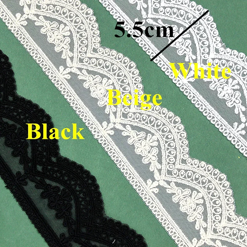 20 Yard Cotton Embroidery Lace For Dress Appliqued Netting Vintage Scallop Lace Tulle Embroider lace White and Black 5.5cm