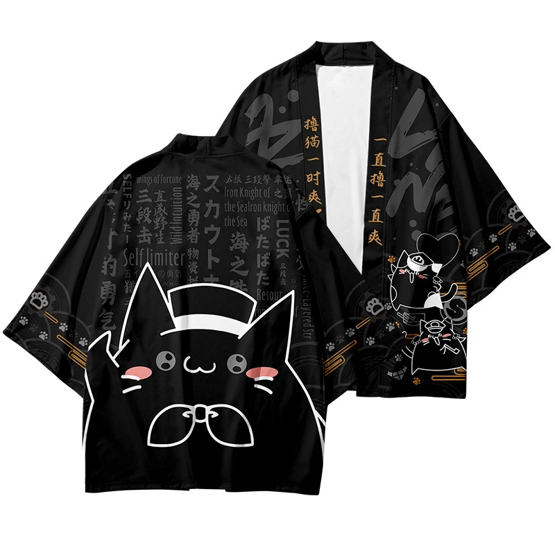 

Funny 3D Cartoon Kitten Print Men's Kimono Summer Casual Cardigan Tops Street Trend Unisex Clothing Fashion Loose Japan Shirts