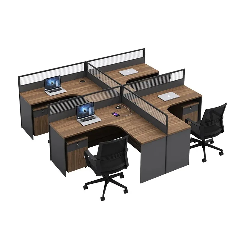 Simple staff office desk and chair combination corner L-shaped workstation financial table simple modern 2/4/6 staff table