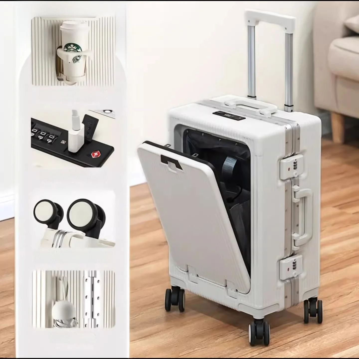 High-End Lightweight Lage Bag Multi-Function USB Front Opening Travel Suitcase with Pull Rod And Password Boarding Box