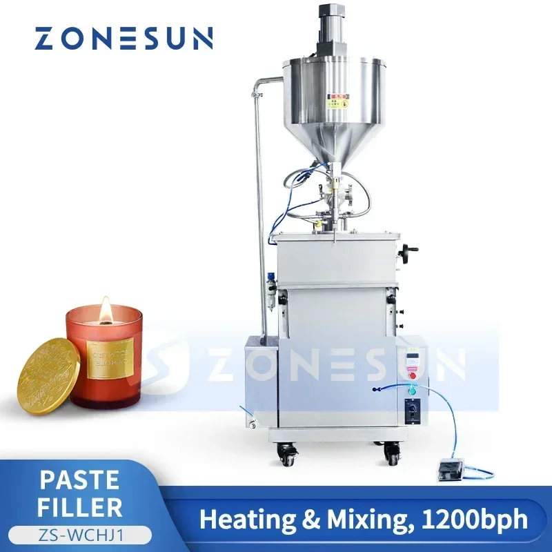 ZONESUN ZS-WCHJ1 Paste Filling Machine 35L Hopper Water Heated Stirring Liquid Filler for Cream Vaseline Lotion