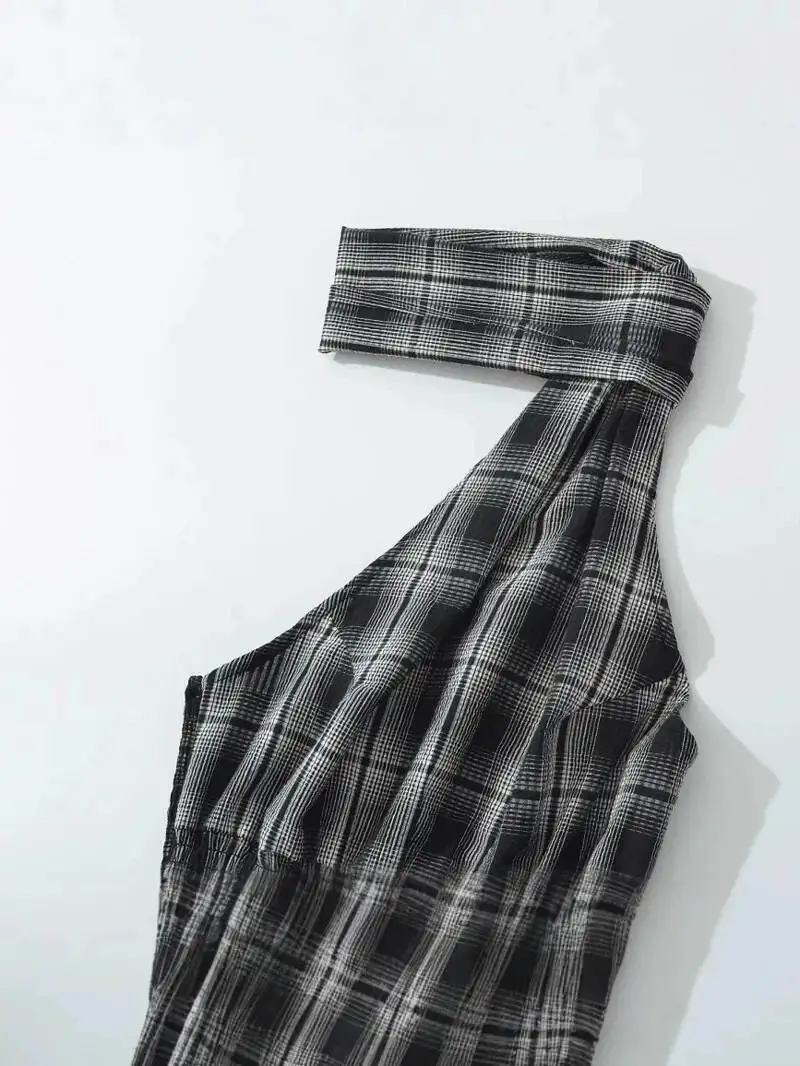 Kawaii Plaid/Dots Print Backless Halter Crop Camis Tops + Low Waist Bubble Mini Skirt Vintage 2 Piece Set Women Y2k Outfits PMB9