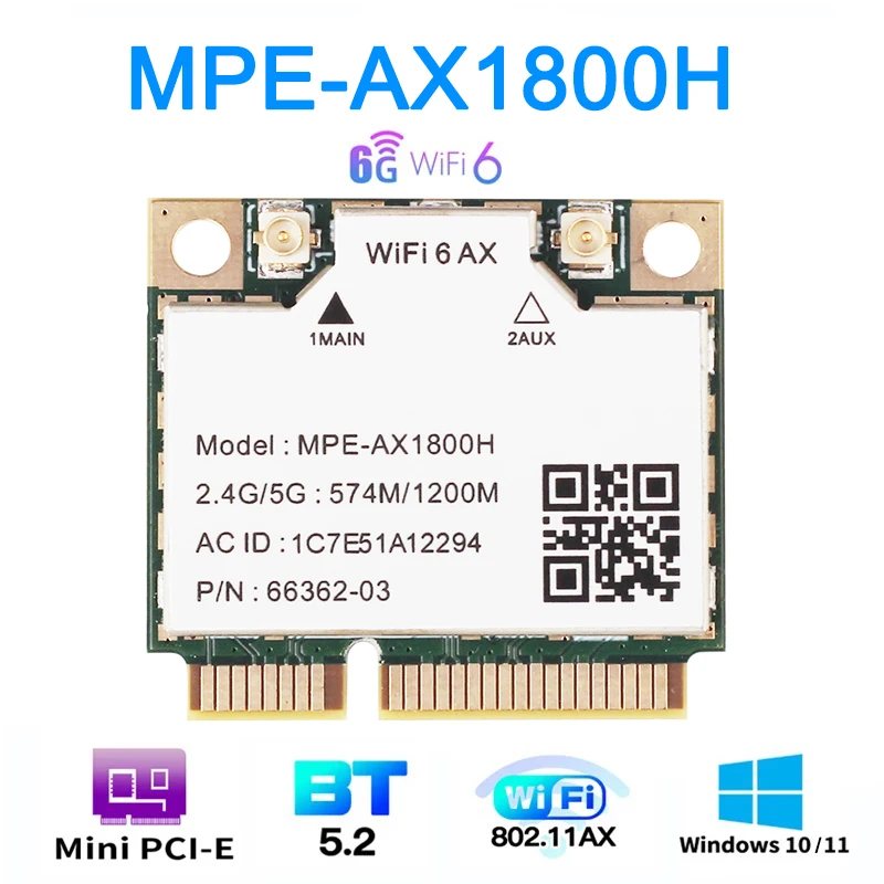 WiFi 6 1800Mbps Adapter MPE-AX1800H Mini PCI-E 2.4GHz / 5GHz Bluetooth 5.2 With Built-in Antenna Fast  For Laptops