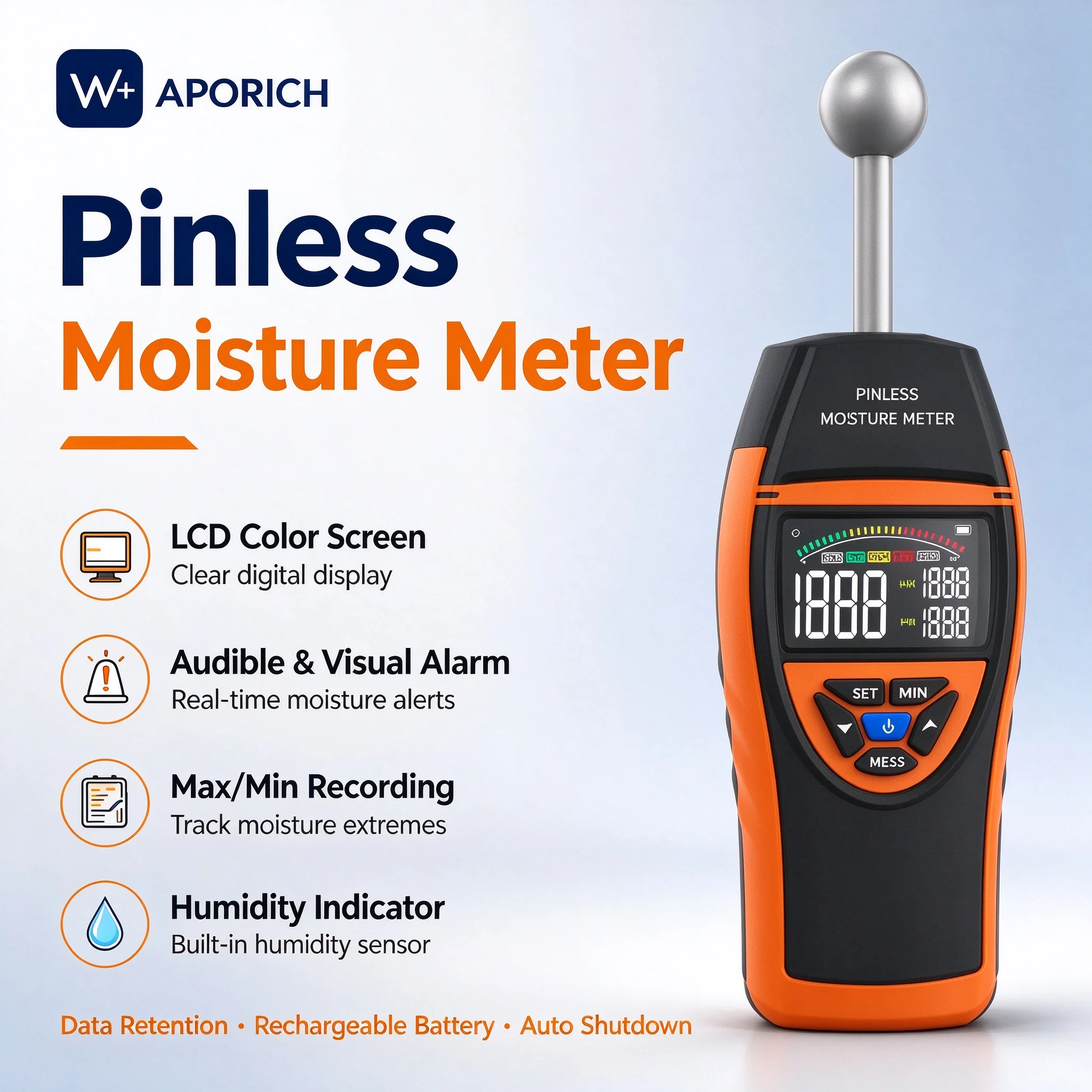 Non-Contact Wood Moisture Meter 0-100% Range 20-40mm Depth Digital Moisture Detector for Wood Cement Plaster LCD