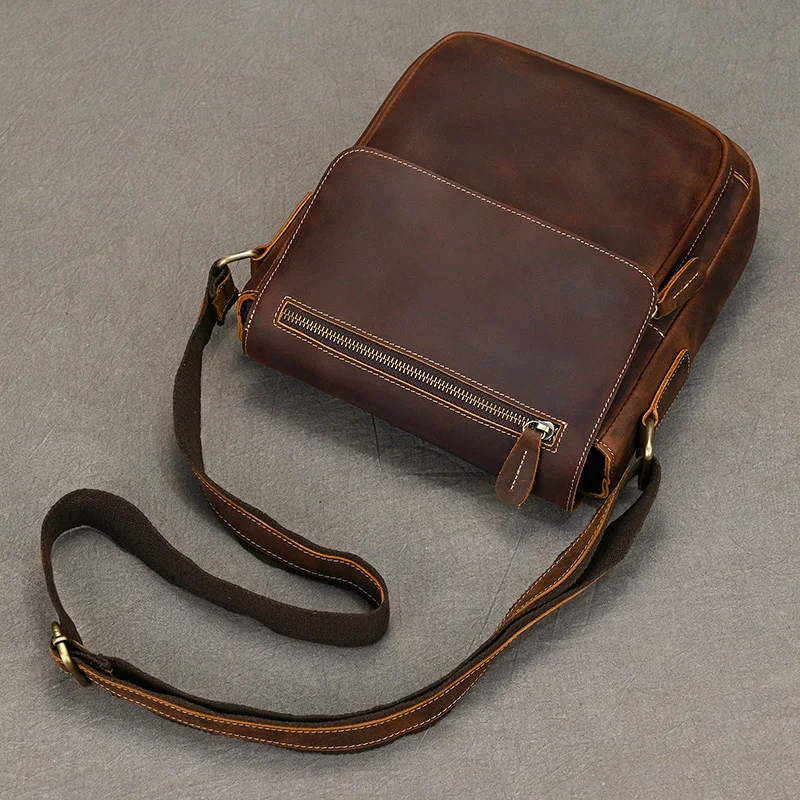 كريزي هورس جلد الرجال حقيبة كتف جلد طبيعي حقيبة رافعة خمر نمط حقائب كروسبودي للرجل الذكور جلد البقر حقيبة ساعي