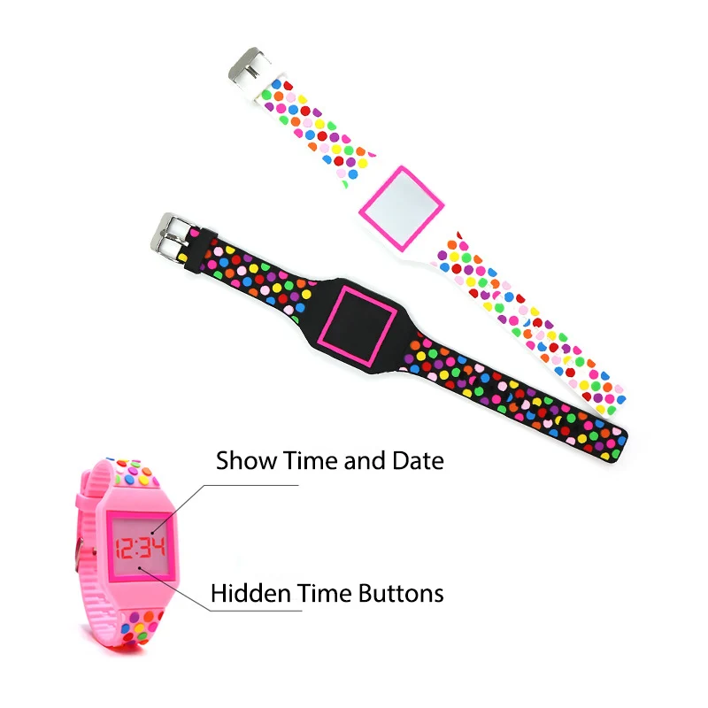 Reloj electrónico LED para niños y niñas, cronógrafo con correa de puntos de Color 3D, resistente al agua, con pantalla de hora y fecha