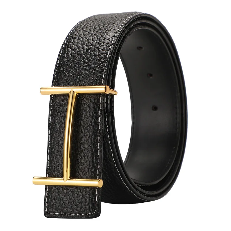 New Fashion Luxury Designer Brand Metal H-shaped Buckle Belt for Men\'s High Quality Classic Business Genuine Leather Belt