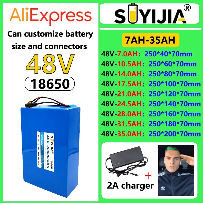 18650 48V 7Ah17.5Ah/21Ah/24.5Ah/28Ah/31.5Ah/35Ah Lithium Battery Pack 13S3-10P Built-in BMS Electric Scooter Tool Golf Cart