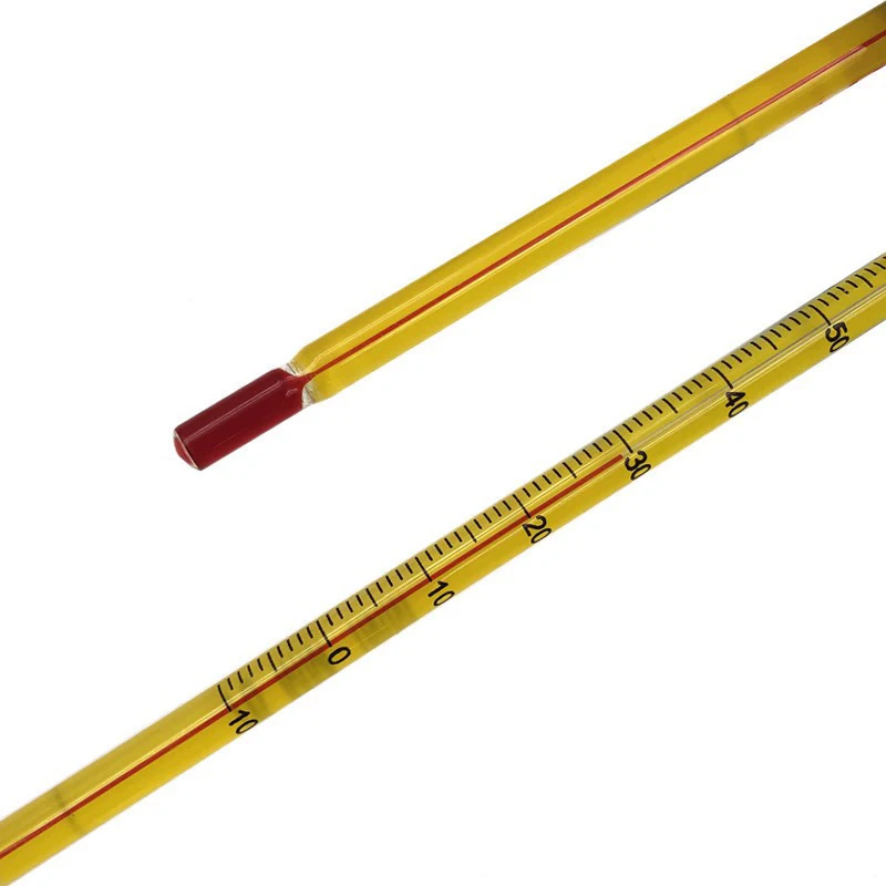 Thermomètre à eau agricole expérimental chimique, fond jaune, rouge, tige de verre, 30 cm, 0-100 degrés